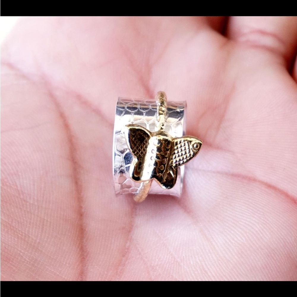 Beautiful 925 Sterling Silver and Copper Butterfly Spinner/Meditation Ring